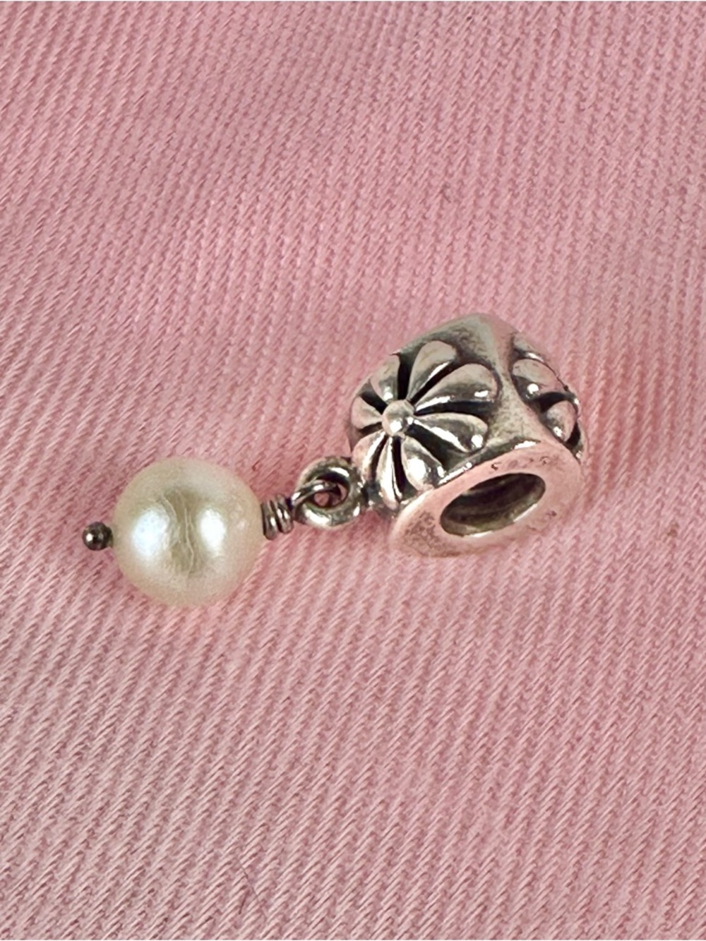 Pandora Retired Simple Flower with Pearl Dangle Charm